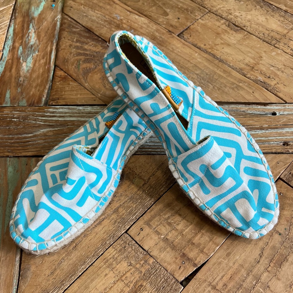 Ubuntu Life Espadrilles Women 8 Blue‎ White Geometric Canvas Slip On Flats Kenya